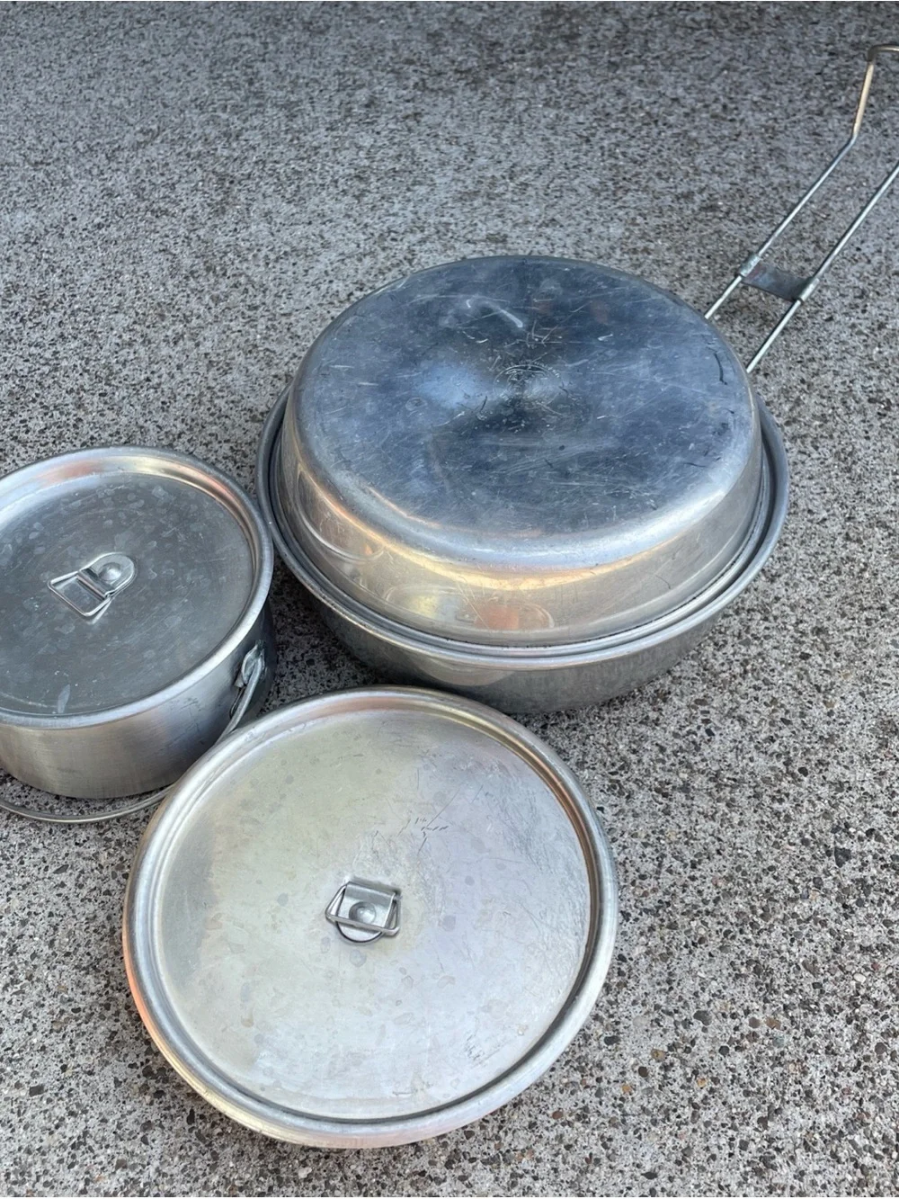 Vintage Bulldog Brand Camping Cooking Pots Aluminum Tins Pans Outdoor